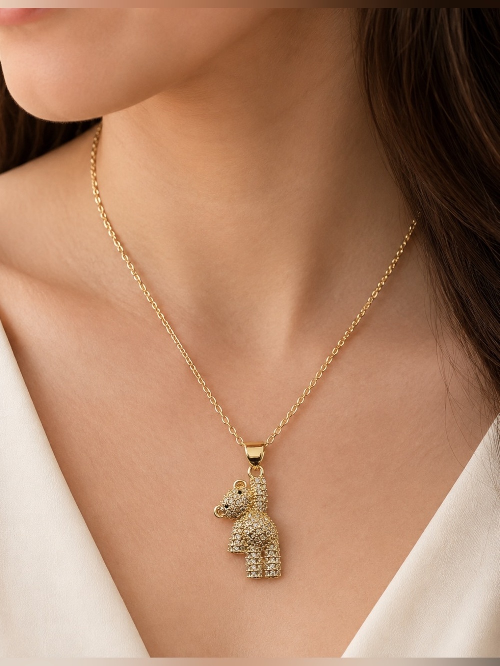 Gold Bear Pendant Necklace steel